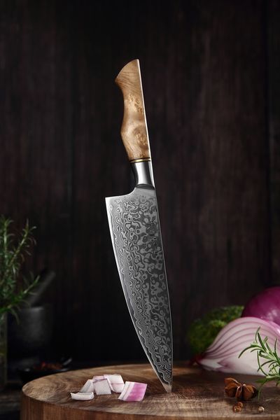 Набор Ножей из Дамасской Стали VG10 7 шт. HEZHEN "MASTER" с Подставкой B30-107 фото