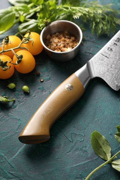 Кухонный Шеф Нож из Дамасской Стали HEZHEN 21 см "ELEGANT" Поварской Профессиональный Нож в Подарочной Коробке B38L-CS фото