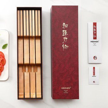 Деревянная Подставка Для Кухонных Ножей HEZHEN 7 мест Вишнёвое Дерево HZ-YTM-7CBLDZ фото