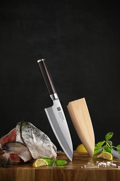 Нож Деба Для Разделки Рыбы и Мяса из Нержавеющей Стали серии "HE" с Деревянным Сая XINZUO SE-180 фото
