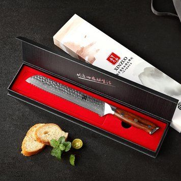 Кухонный Хлебный Нож из Дамасской Стали XINZUO "YU" Пустынное Железное Дерево B13D-005 фото