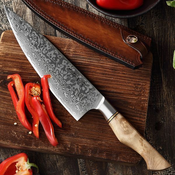 Кухонный Шеф Нож из Дамасской Стали HEZHEN 21 см "MASTER" Поварской Профессиональный Нож в Подарочной Коробке B30-001 фото