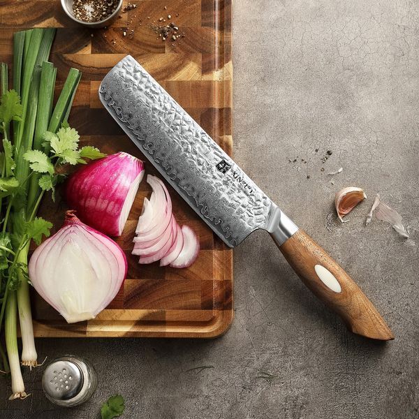 Кухонный Нож Накири из Дамасской Стали серии "JIANG" Чёрный Орех XINZUO B46W-006 фото