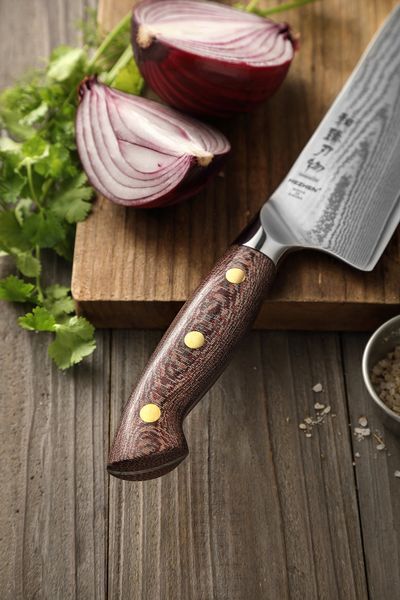 Кухонний Шеф Ніж із Дамаської Сталі HEZHEN 21 см "SUPREME" Кухарський ніж у Подарунковій Коробці X02M-CS фото