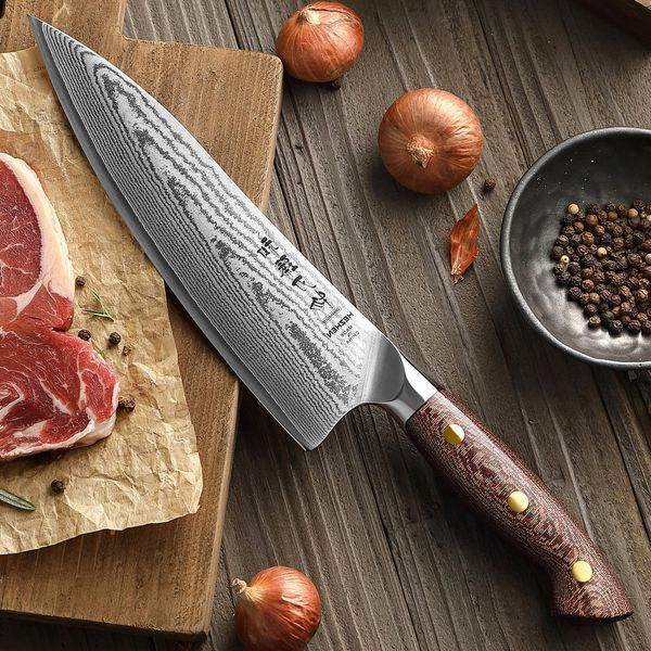 Кухонний Шеф Ніж із Дамаської Сталі HEZHEN 21 см "SUPREME" Кухарський ніж у Подарунковій Коробці X02M-CS фото