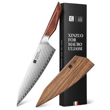 Шеф нож из 73 слоёв Дамасской Порошковой Стали XINZUO 21 см &laquo;XING&raquo; от Мауро Улиасси с Деревянным чехлом XZ03-001 фото