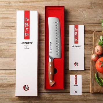 Кухонний Ніж Накірі із Німецької Сталі 1.4116 HEZHEN 21 см "SUPREME" Червоне Дерево X02-006 фото