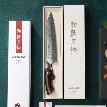 Кухонный Хлебный Нож из Дамасской Стали HEZHEN "ELEGANT" G10 Чёрно-красный B38-005 фото