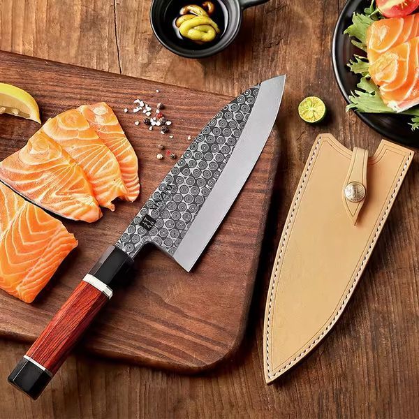 110 слойный нож Деба для разделки мяса и рыбы из Дамасской стали серии "ZHEN" Натуральное Красное Дерево F3-005 фото