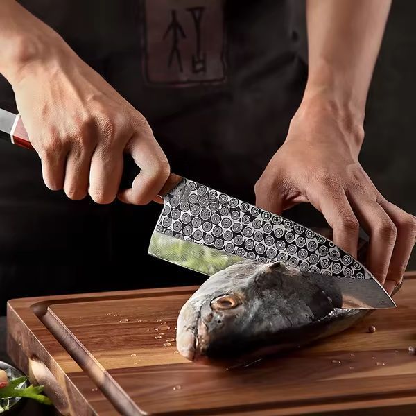 110 слойный нож Деба для разделки мяса и рыбы из Дамасской стали серии "ZHEN" Натуральное Красное Дерево F3-005 фото