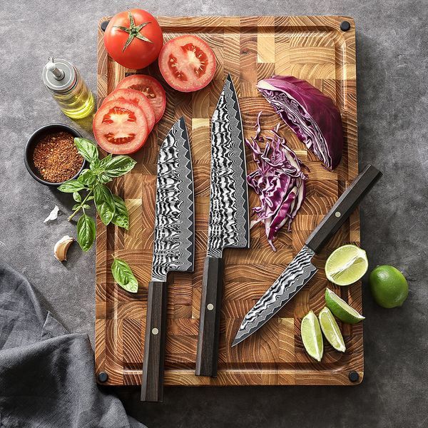 Набор Кухонных Ножей из 67-Слойной Дамасской Стали 10Cr15CoMoV HEZHEN &laquo;FORGED&raquo;, 3 шт. XZ16-103 фото